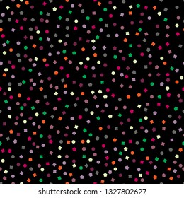 The fashion textile. Dark seamless pattern background. Dots and flowers. Vector illustration.