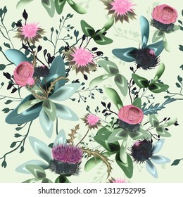 Fashion textile floral vector pattern with rustic clover flowers