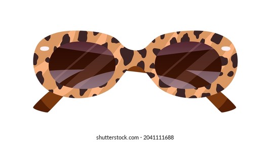 Fashion thick-framed sunglasses with leopard print. Stylish retro sun glasses. Summer protective eyewear. Trendy women accessory. Colored flat vector illustration isolated on white background