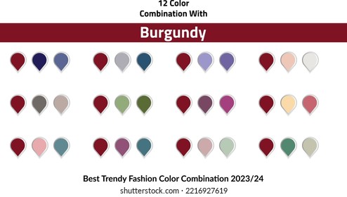 Fashion Trend Burgundy Color guide palette 2023-24. An example of a color palette. Forecast of the future color trend. Easy to edit vector template for your creative designs.