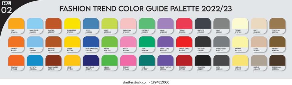 Fashion Trend Color guide palette 2022-23 no.02. An example of a color palette vector. Forecast of the future color. color palette for fashion designers, business, garments, and paints colors company