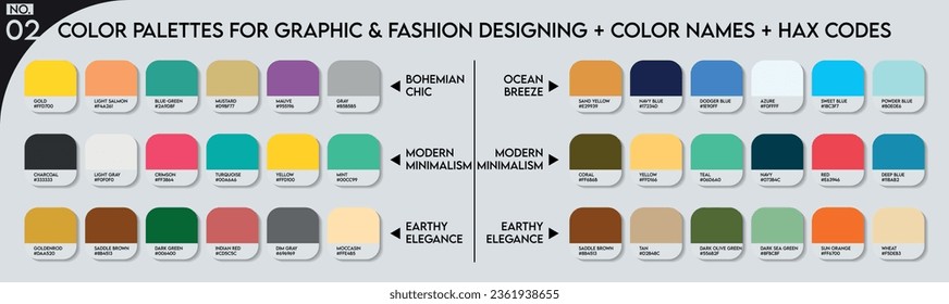 Fashion Trend Color guide palette 2024-25. An example of a color palette vector. Forecast of the future color. Color palette for fashion designers, fashion business, garments, and paints companies – Vector có sẵn