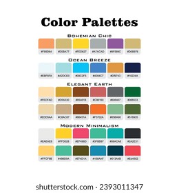 Fashion Trend Color guide palette 2024 - 2025. An example of a color palette vector. Forecast of the future color. Color palette for fashion designers, fashion business, garments, and paints companies