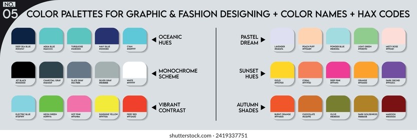 Fashion Trend Color guide palette 2024-25. An example of a color palette vector. Forecast of the future color. Color palette for fashion designers, fashion business, garments, and paints companies