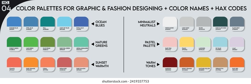 Fashion Trend Color guide palette 2024-25. An example of a color palette vector. Forecast of the future color. Color palette for fashion designers, fashion business, garments, and paints companies