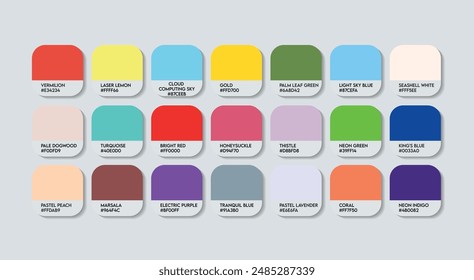 Fashion Trend Color Guide Palette with Color Names. Catalog Samples Fashion Trends with RGB HEX codes and Names. Colorful Paint Palette Vector, Wood, Plastic China Multicolor Color Palette Vector