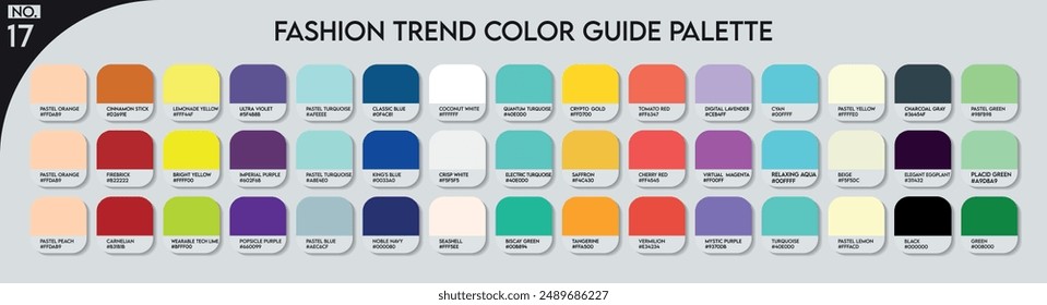 Fashion Trend Color guide palette no.17. An example of a color palette vector. Forecast of the future colors. color palette for fashion designers, businesses, garments, plastic and paint color company