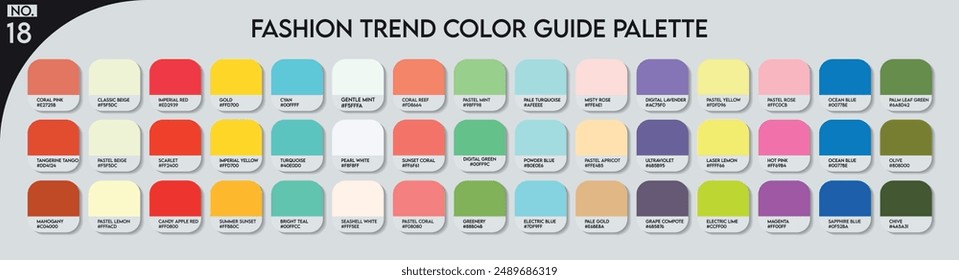 Fashion Trend Color guide palette no.18. An example of a color palette vector. Forecast of the future colors. color palette for fashion designers, businesses, garments, plastic and paint color company