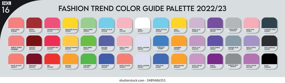 Fashion Trend Color guide palette no.16. An example of a color palette vector. Forecast of the future colors. color palette for fashion designers, businesses, garments, plastic and paint color company