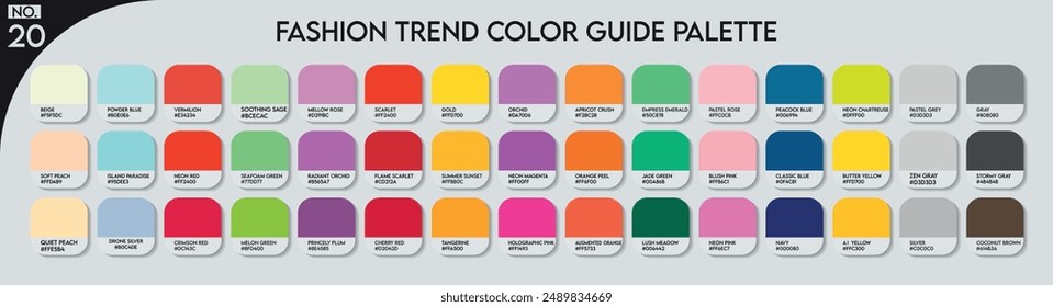 Fashion Trend Color guide palette no.20. An example of a color palette vector. Forecast of the future colors. color palette for fashion designers, businesses, garments, plastic and paint color company