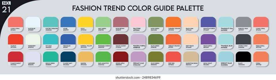 Fashion Trend Color guide palette no.21. An example of a color palette vector. Forecast of the future colors. color palette for fashion designers, businesses, garments, plastic and paint color company