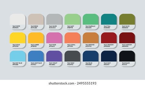 Fashion Trend Color Guide Palette with Color Names. Catalog Samples Fashion Trends with RGB HEX codes and Names. Colorful Paint Palette Vector, Wood, Plastic China Multicolor Color Palette Vector