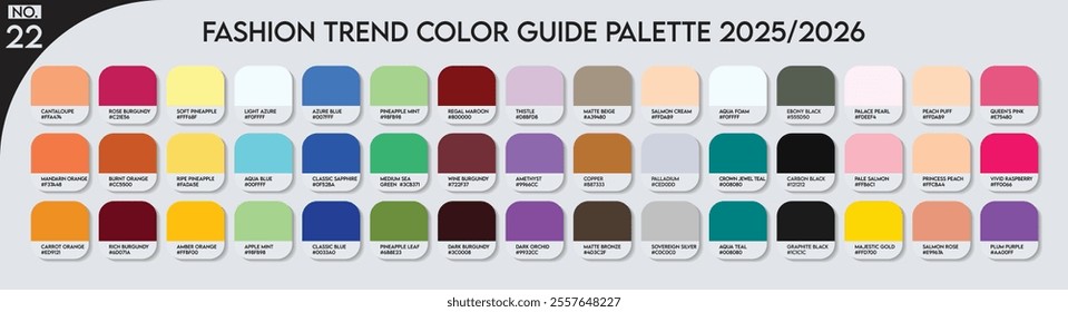 Fashion Trend Color guide palette 2025-26 no.22. An example of a color palette vector. Forecast of the future colors. color palette for business, fashion designers, garments, and paints colors company