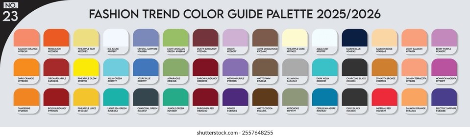 Fashion Trend Color guide palette 2025-26 no.23. An example of a color palette vector. Forecast of the future colors. color palette for business, fashion designers, garments, and paints colors company