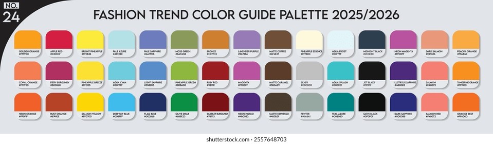 Fashion Trend Color guide palette 2025-26 no.24. An example of a color palette vector. Forecast of the future colors. color palette for business, fashion designers, garments, and paints colors company