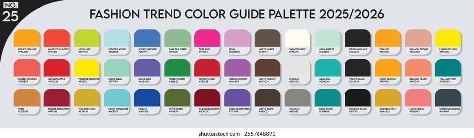 Fashion Trend Color guide palette 2025-26 no.25. An example of a color palette vector. Forecast of the future colors. color palette for business, fashion designers, garments, and paints colors company