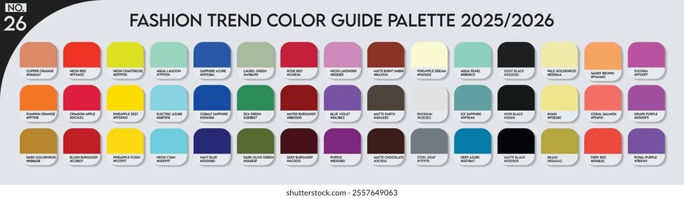 Fashion Trend Color guide palette 2025-26 no.26. An example of a color palette vector. Forecast of the future colors. color palette for business, fashion designers, garments, and paints colors company