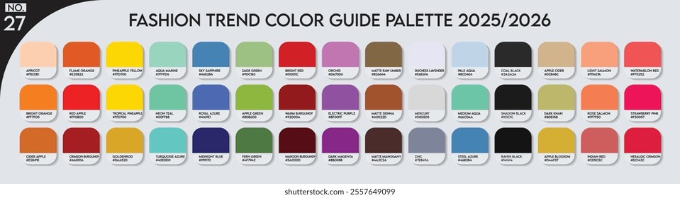 Fashion Trend Color guide palette 2025-26 no.27. An example of a color palette vector. Forecast of the future colors. color palette for business, fashion designers, garments, and paints colors company