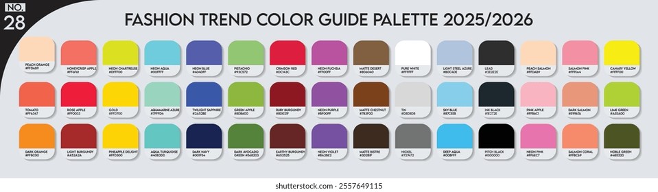 Fashion Trend Color guide palette 2025-26 no.28. An example of a color palette vector. Forecast of the future colors. color palette for business, fashion designers, garments, and paints colors company