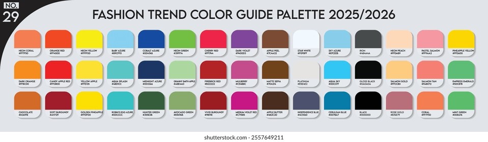 Fashion Trend Color guide palette 2025-26 no.29. An example of a color palette vector. Forecast of the future colors. color palette for business, fashion designers, garments, and paints colors company