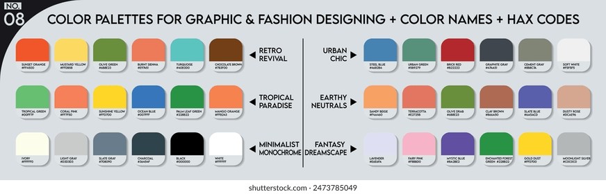 Fashion Trend Color palette. An example of a color palette vector. Forecast of the future color. Color Guide Colors palette for fashion designers, fashion businesses, garments, and paint companies