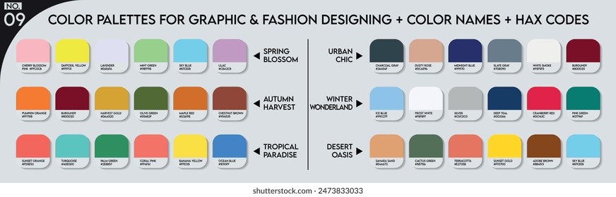 Fashion Trend Color palette. An example of a color palette vector. Forecast of the future color. Color Guide Colors palette for fashion designers, fashion businesses, garments, and paint companies