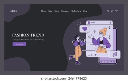 Fashion Trend concept. A user engaging with a style influencer through a social media app. Digital interaction and online fashion inspiration. Vector illustration.