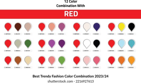 Fashion Trend Red Color guide palette 2023-24. An example of a color palette. Forecast of the future color trend. Easy to edit vector templates for your creative designs.