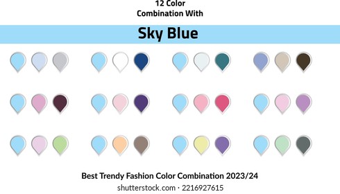 Fashion Trend Sky Blue Color guide palette 2023-24. An example of a color palette. Forecast of the future color trend. Easy to edit vector templates for your creative designs.