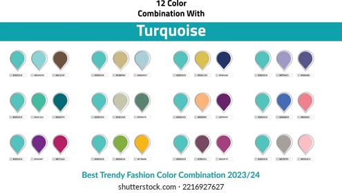 Fashion Trend Turquoise Color guide palette 2023-24. An example of a color palette. Forecast of the future color trend. Easy to edit vector templates for your creative designs.
