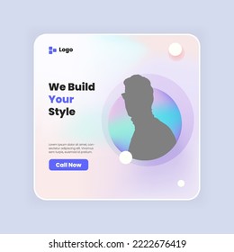 Un post sur la mode et la morphisme futuriste du verre, modèle de post sur les réseaux sociaux. Adapté aux créateurs technologiques, de mode ou d'entreprise