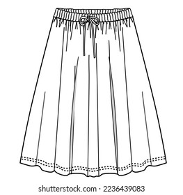 fashion trendy girl mid skirt vector cad