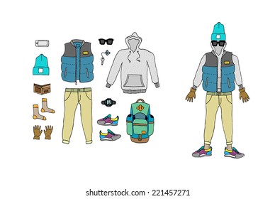 Fashion trendy look. Isolated. Vector.