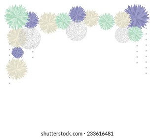 Fashion trendy pop poms greeting card. On white background.