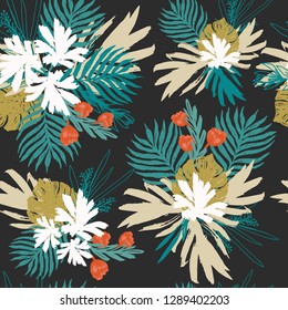 Fashion Tropical Floral Seamless Pattern.Illustration  for Surface , Invitation , Notebook, Banner , Wrap Paper ,Textiles