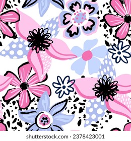 Fashion tropical funny wallpapers. Seamless pattern with flowers on white  background.