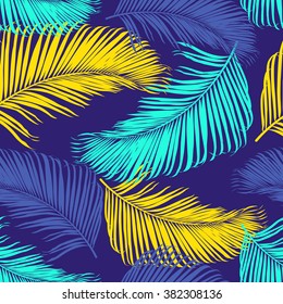 Fashion tropical seamless pattern. Colorful palm leaves. Modern trendy endless background. Vector.