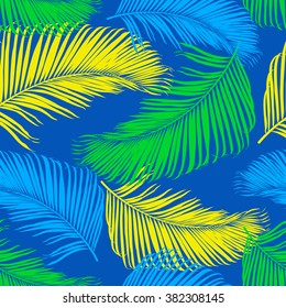 Fashion tropical seamless pattern. Colorful palm leaves. Modern trendy endless background. Vector.