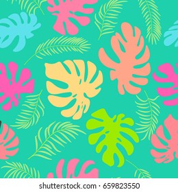 Fashion tropical seamless pattern. Colorful palm leaves. Modern trendy endless background. vector for print, paper, fabric