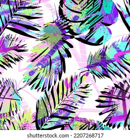 Fashion tropics funny wallpapers. Seamless pattern with leaf on white background.