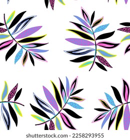 Fashion tropics funny wallpapers. Seamless pattern with leaf on white  background.