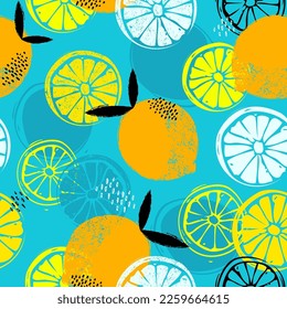 Fashion tropics funny wallpapers. Seamless pattern with fruits. Bright summer illustration. 