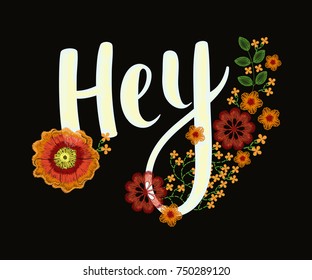 Fashion type Hey, embroidery patch  with flowers, berries, plants pattern for apparel, wearing decoration.