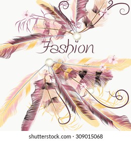Fashion vector background with pink feathers