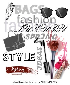 Fashion vector background, words cloud. Fashion, cosmetics and beauty background. Template Vector.
