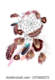 Fashion vector bohemian dreamcatcher with feathers