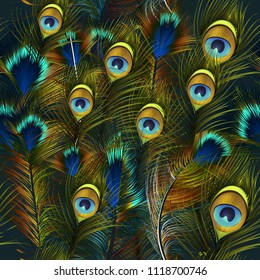 Fashion vector feather pattern in blue and green colors