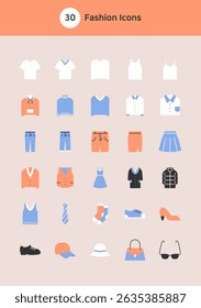 Fashion vector flat icons set.