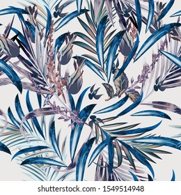 Fashion vector floral pattern with tropical palm leaves and flowers