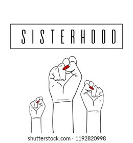 Fashion Vector illustration about feminism. Hands and signs: Gender equality. Girls rule. Girl power. Sisterhood. Fight like a girl. Feminism Power Symbol. Design t shirts, poster, textile